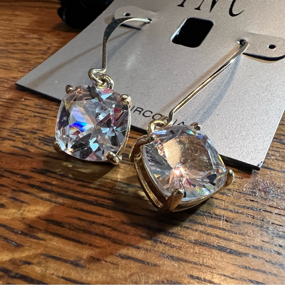I.N.C. Gold with Zirconia Drop Earrings - Picture 2 of 4